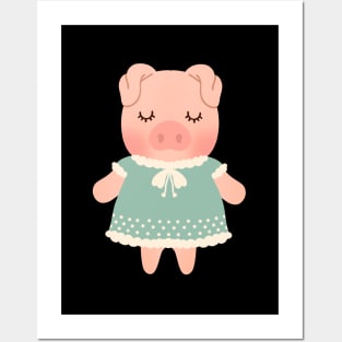 Cute little Pig kawaii in a dress Posters and Art